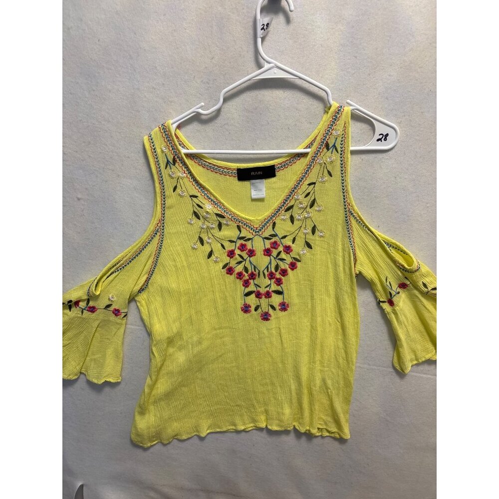 Yellow‎ Cold Shoulder Embroidered Blouse L